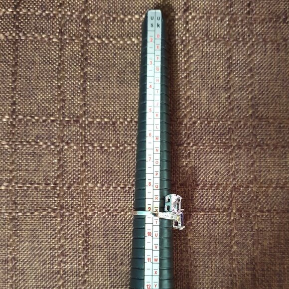 Elegant Purple & Pink Crystal Silver Tone Cocktail Ring – Size 9 - Picture 11 of 11